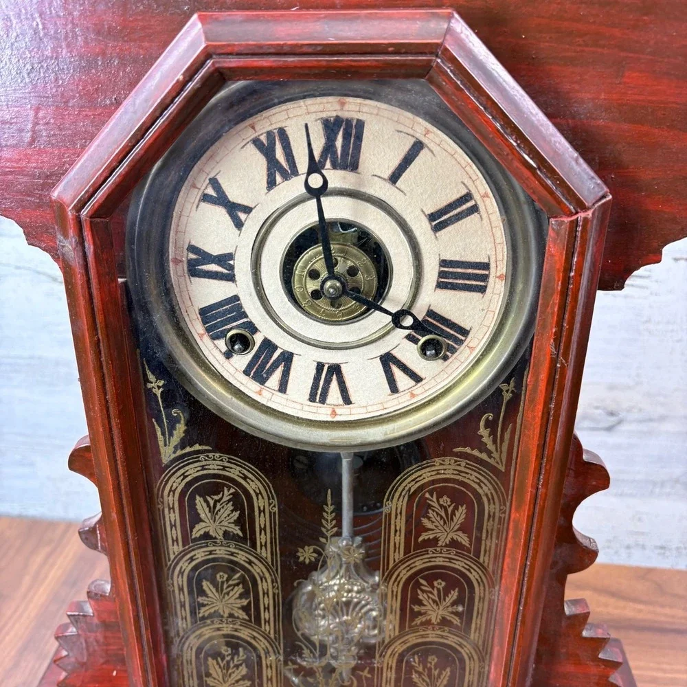 Antique E Ingraham Parlor Gingerbread Mantle Clock 1890's With Bell Alarm